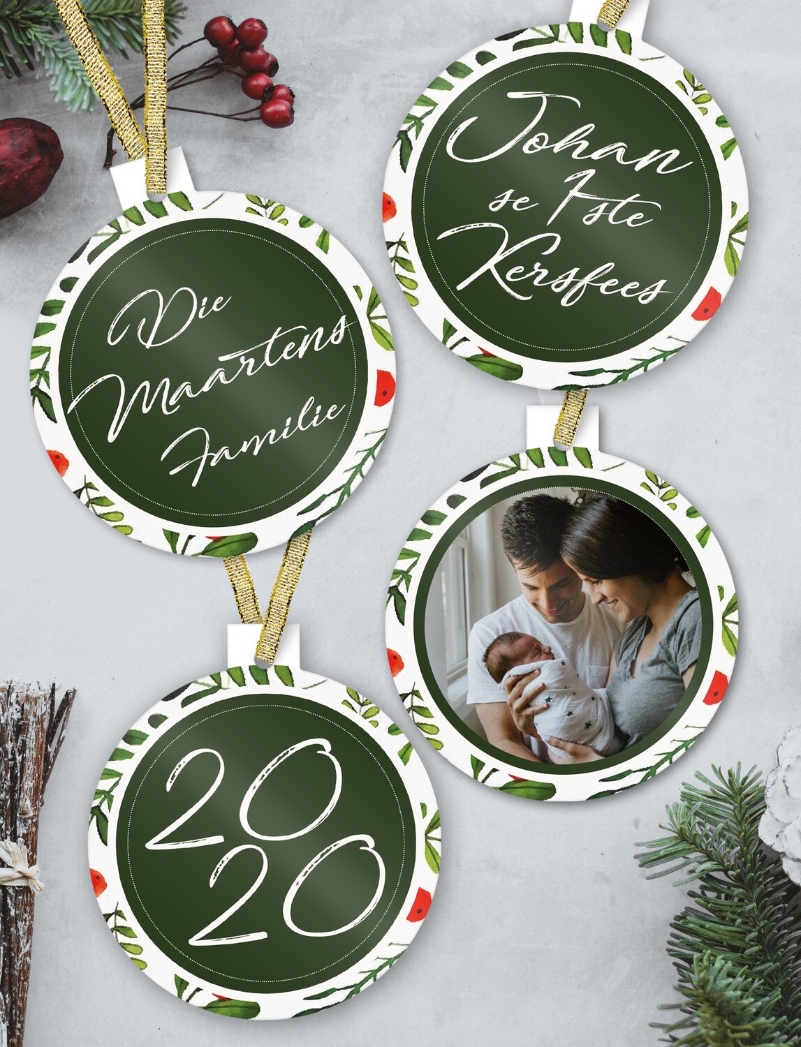 Personalised Green Christmas Ornaments