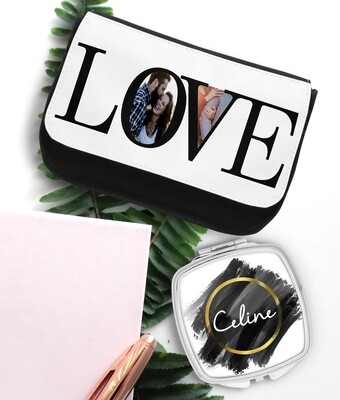 Personalized LOVE Mirror & Cosmetic Bag