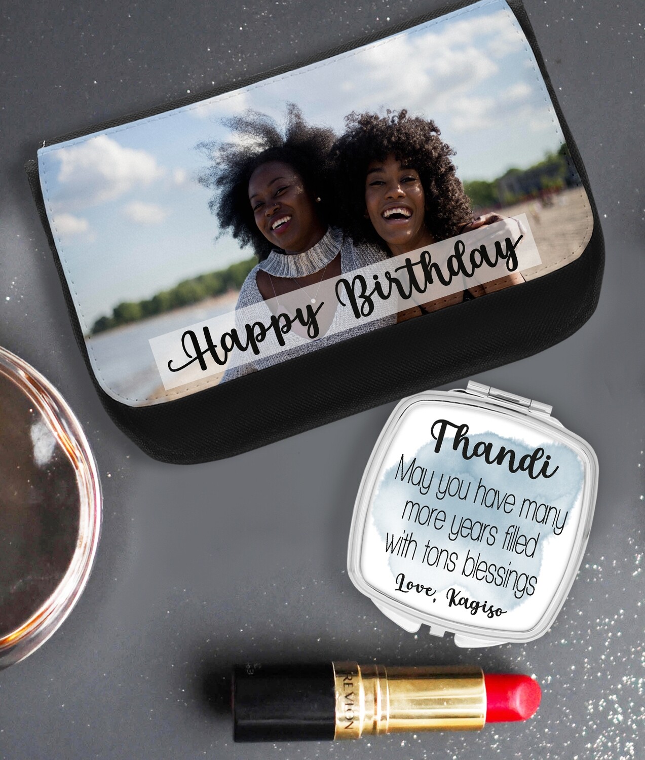 Personalized Photo Mirror & Cosmetic Bag