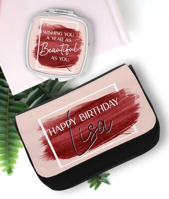 Personalized Brush Stroke Mirror &amp; Cosmetic Bag
