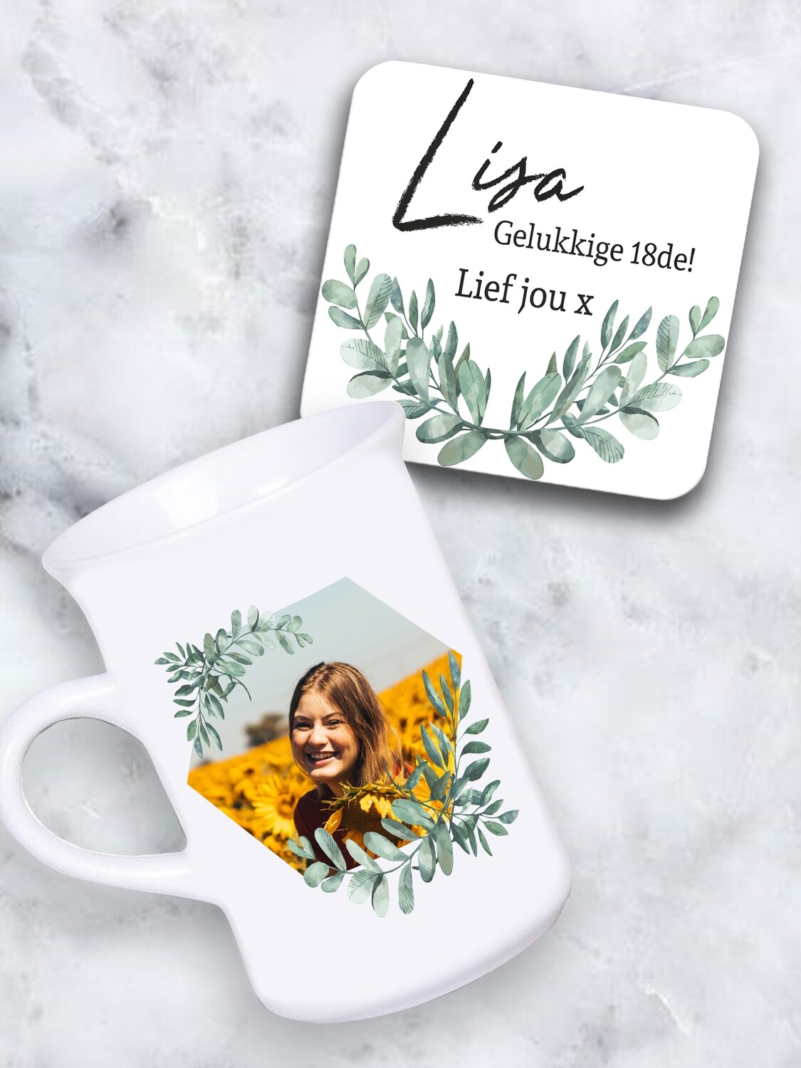 Personalised Eucalyptus Tea Mug & Coaster Set