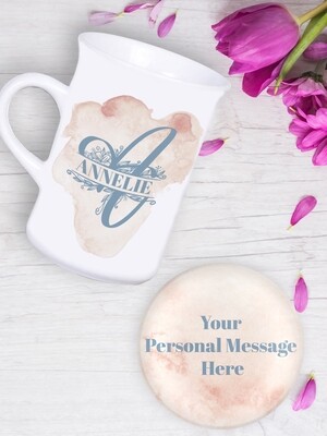 Personalised Watercolour Tea Mug &amp; Coaster Set