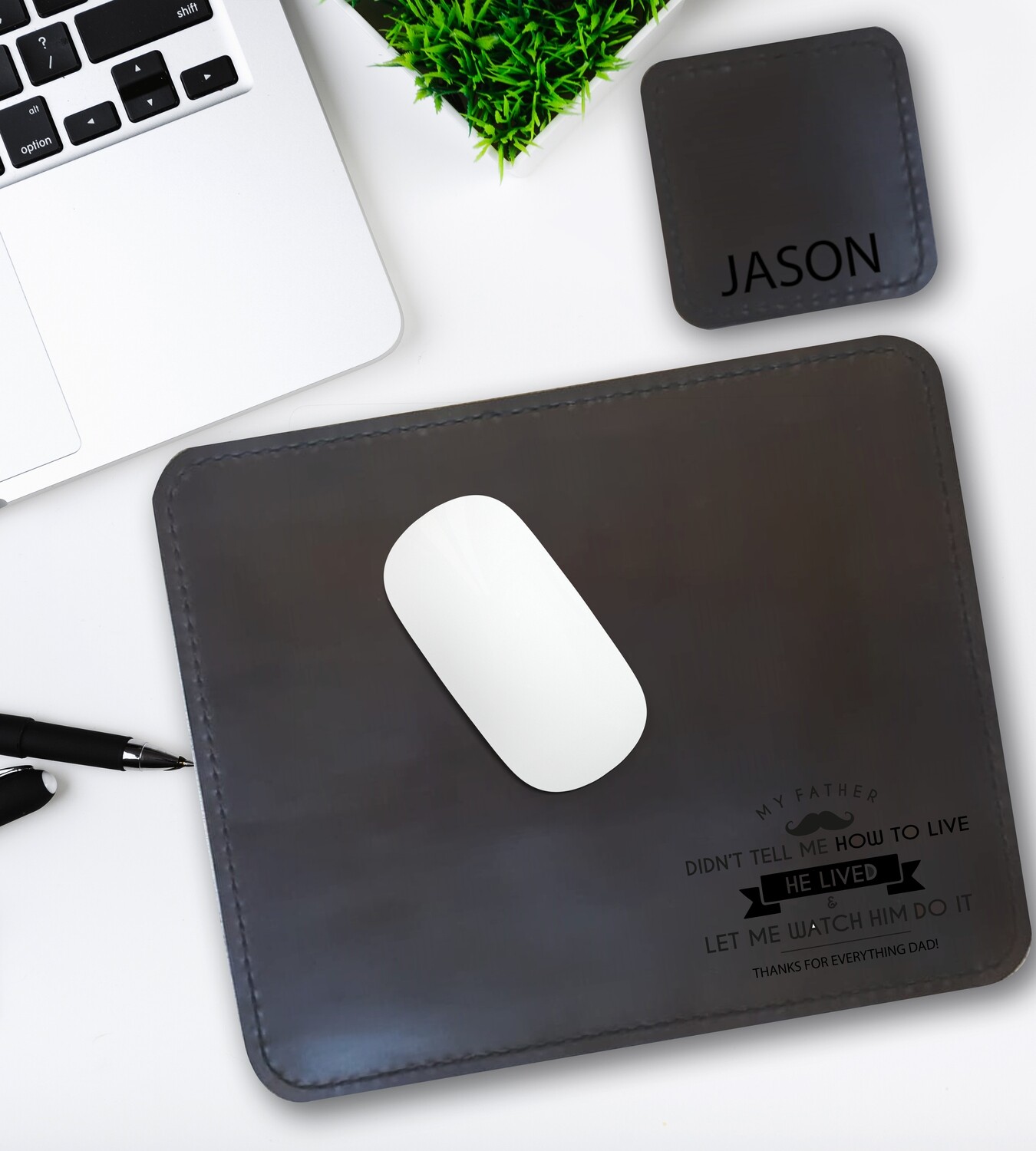 Personalised Lived Genuine Leather Mouse Pad & Coaster Set