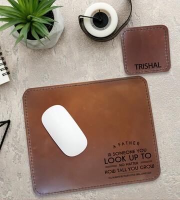 Personalised Look Up To Genuine Leather Mouse Pad & Coaster Set