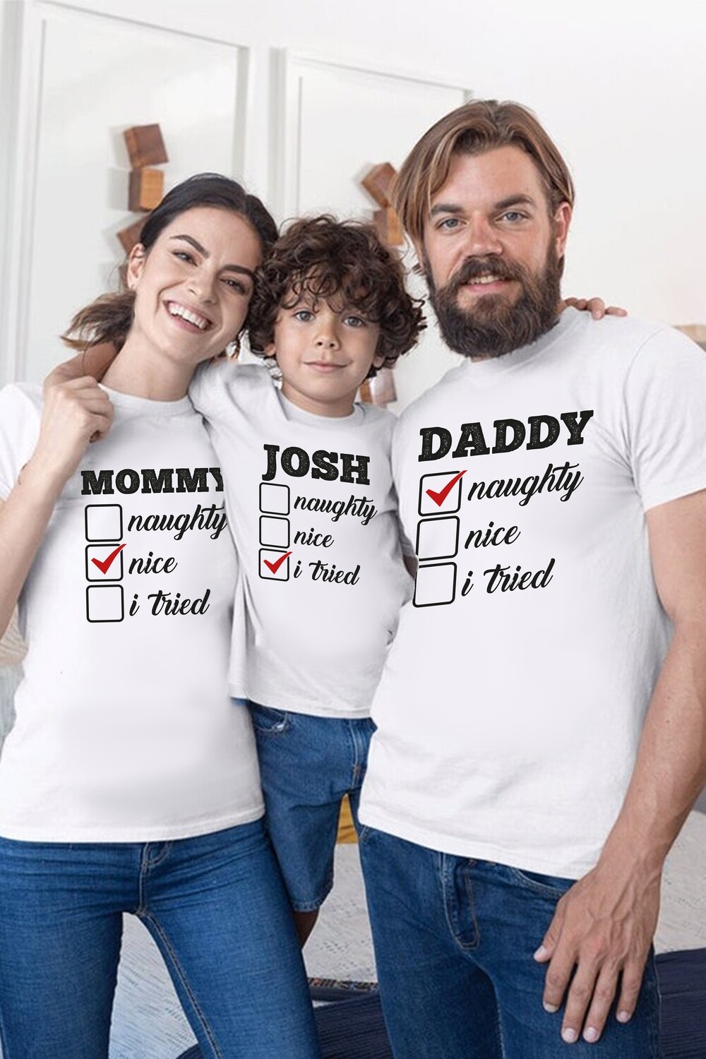 Personalised Family Christmas Naughty List Tshirts