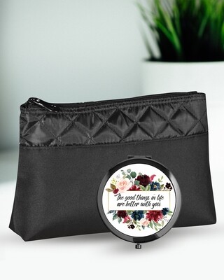 Personalised Floral Cosmetic Bag & Mirror Set