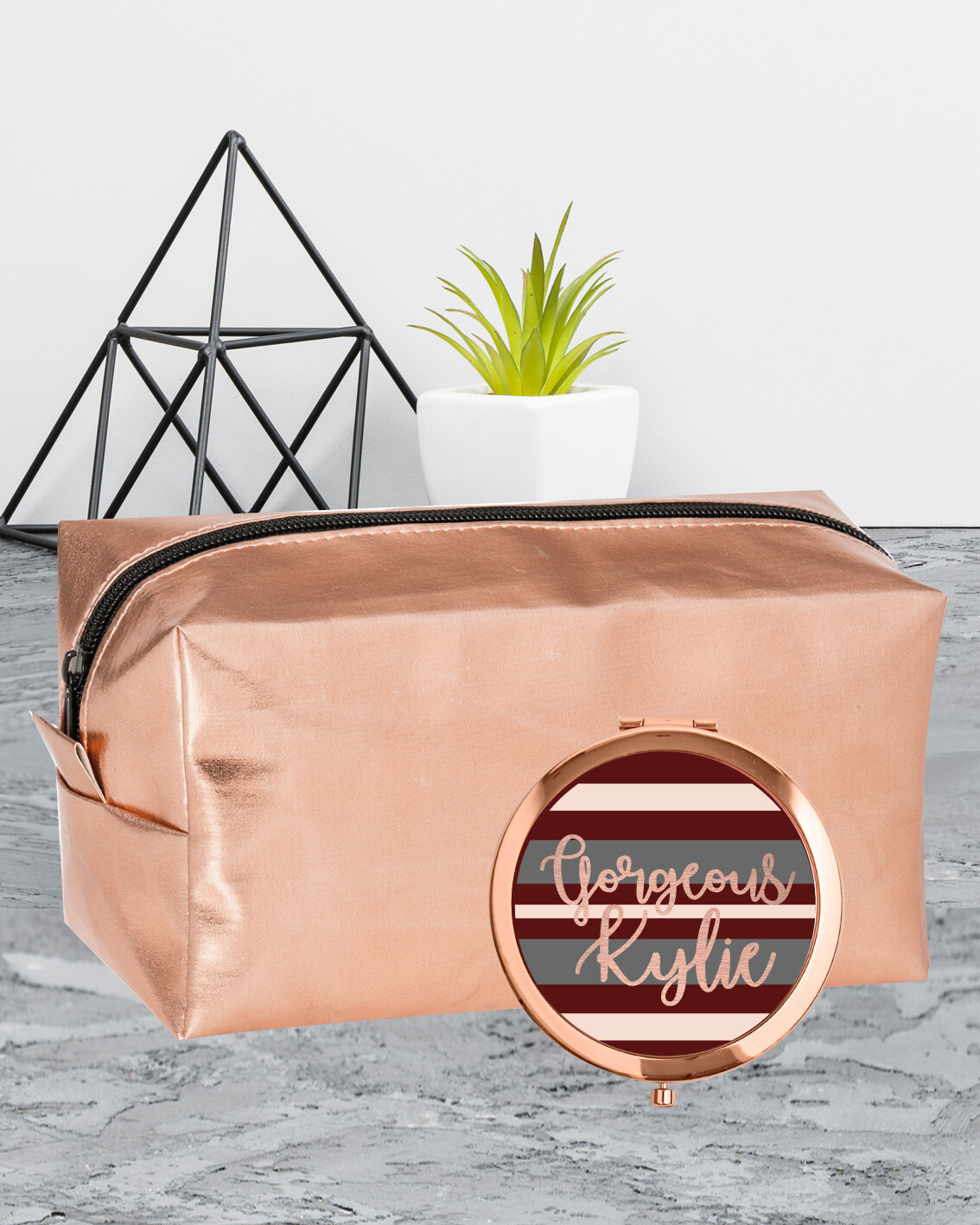 Personalised Stripes Cosmetic Bag & Mirror Set