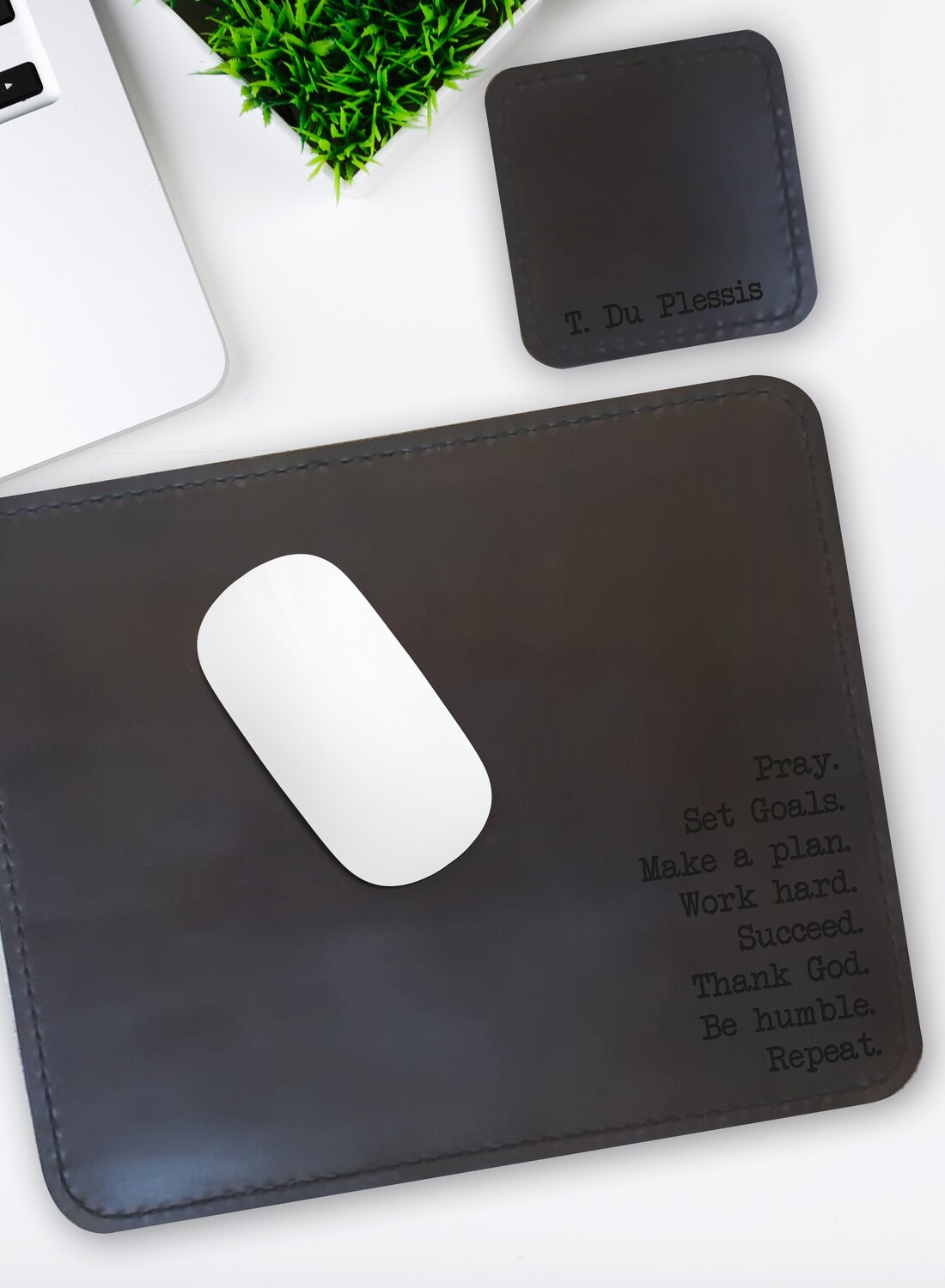 Personalised Repeat Genuine Leather Mouse Pad &amp; Coaster Set