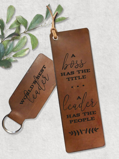 Personalised Leader Genuine Leather Bookmark &amp; Keyholder Set