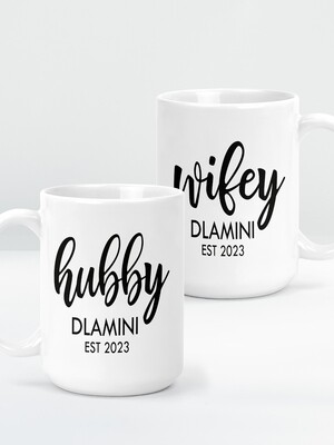 His & Hers Hubby & Wifey Couples Mug Set