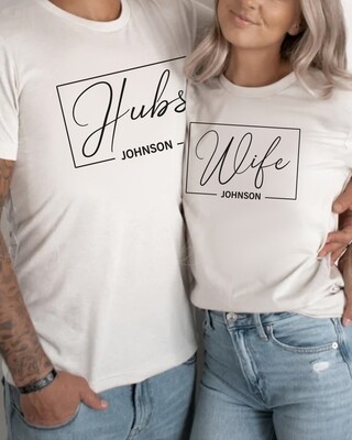 Personalised Wedding Hubs &amp; Wife Couple T-shirt Set
