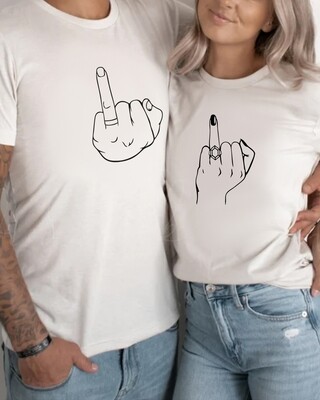 Personalised Wedding Ring Finger Couple T-shirt Set
