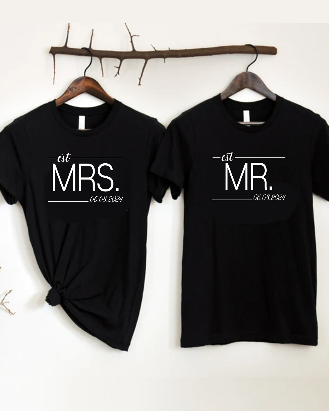 Personalised Wedding Mr & Mrs Couple T-shirt Set
