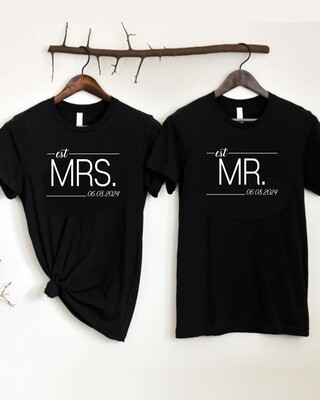 Personalised Wedding Mr &amp; Mrs Couple T-shirt Set