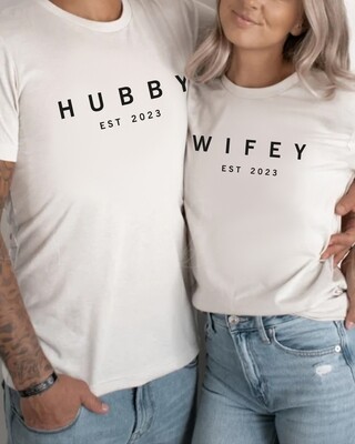 Personalised Wedding Hubby &amp; Wifey Couple T-shirt Set