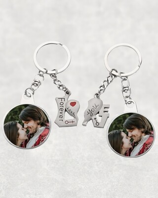 Personalised His &amp; Hers Couple Photo Magnet Keychain Set