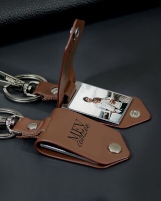 Personalised His & Hers Couple Photo Leather Keychain Set
