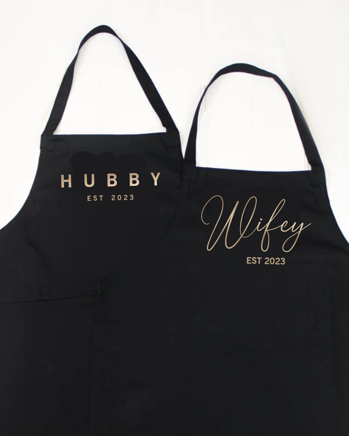 Personalised Couples Hubby &amp; Wifey Apron Set, Apron 1 Colour: Black