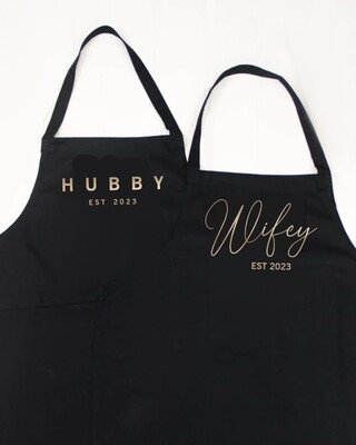 Personalised Couples Hubby &amp; Wifey Apron Set