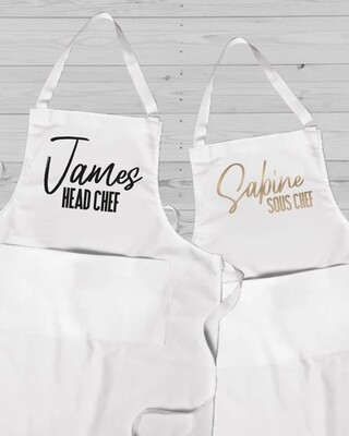 Personalised Couples Head & Sous Chef Apron Set