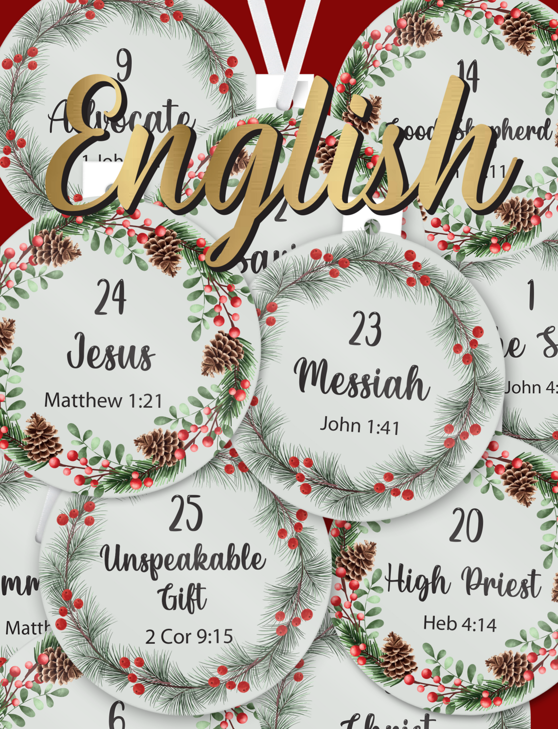 Christian Advent Calendar ornaments, ENGLISH