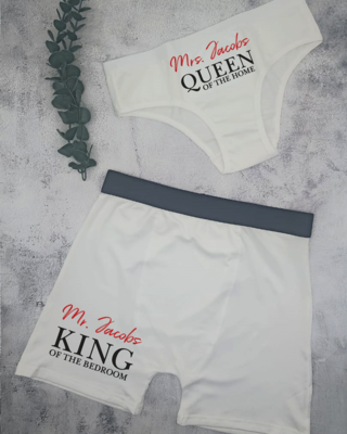 Personalised King &amp; Queen Couples Underwear Set