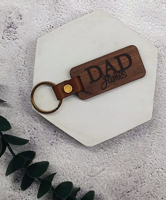 Personalised Dad Wood &amp; Leather Keyring