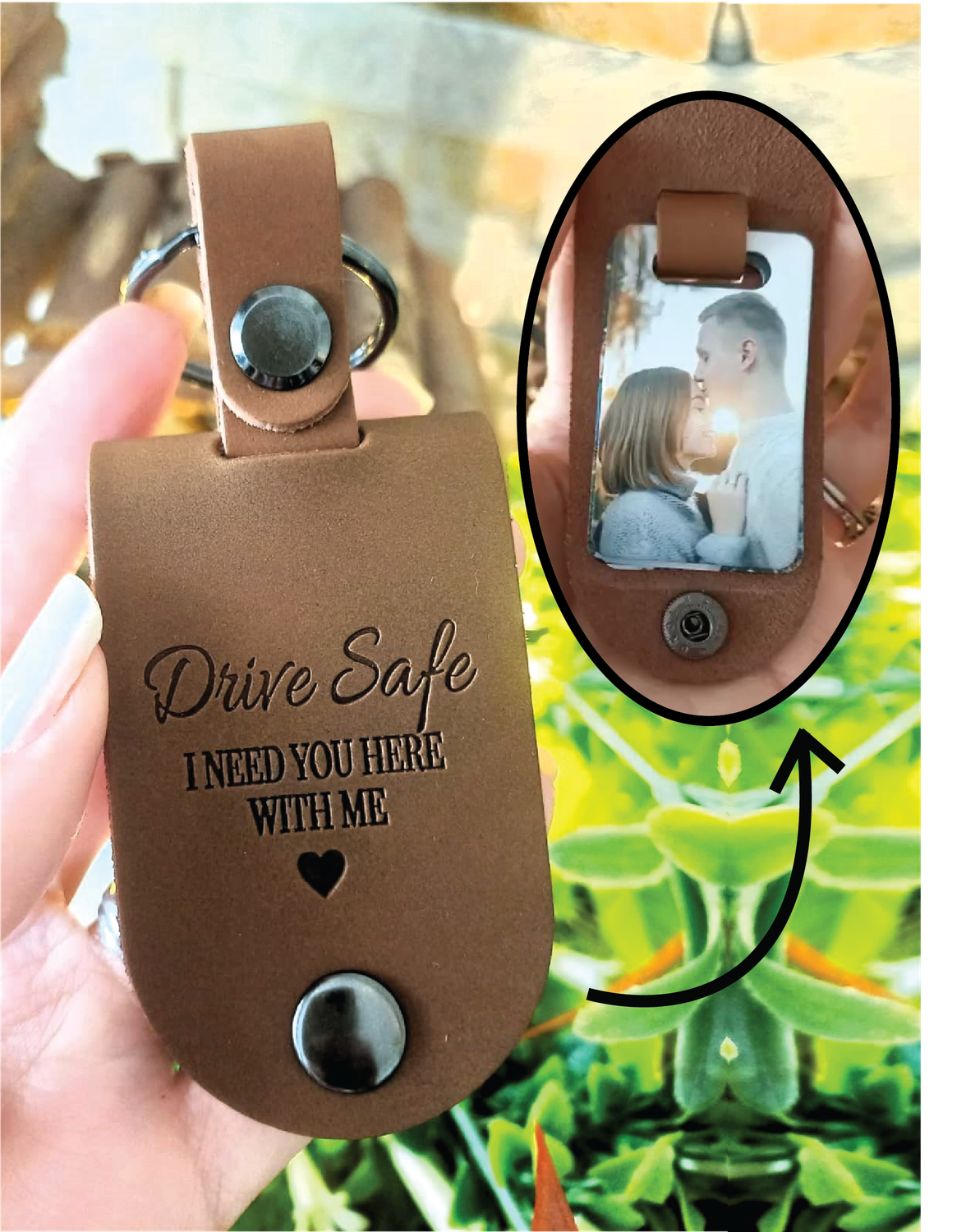 Personalised Drive Safe Leather Keychain