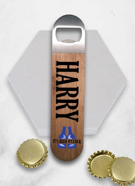 Personalised Beer O'Clock Wood Bottle Opener