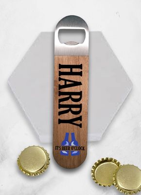 Personalised Beer O'Clock Wood Bottle Opener