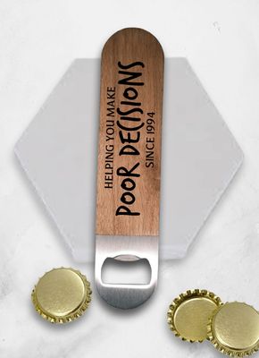 Personalised Poor Decisions Wood Bottle Opener