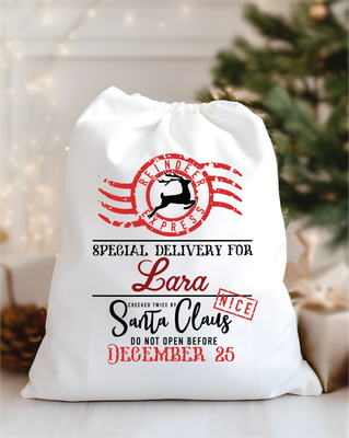 Personalised Special Delivery Christmas Santa Sack