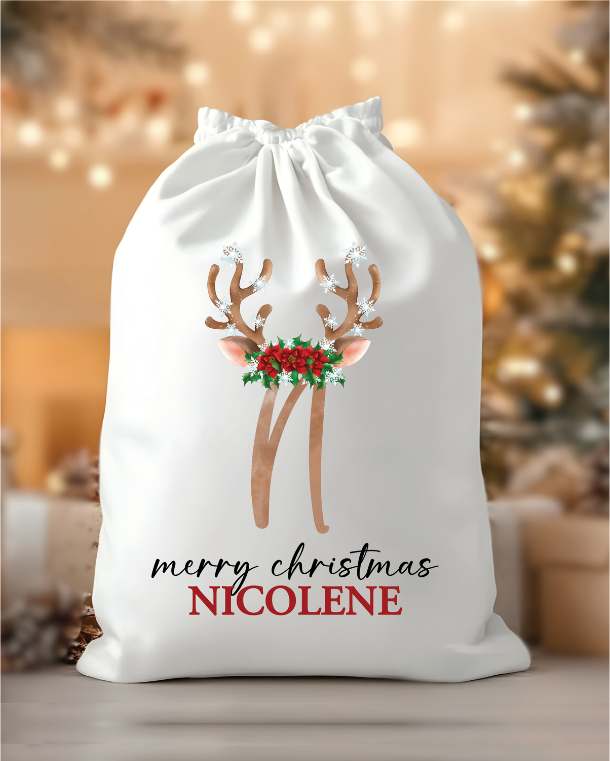 Personalised Christmas Reindeer Initial Santa Sack