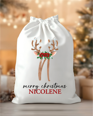 Personalised Christmas Reindeer Initial Santa Sack