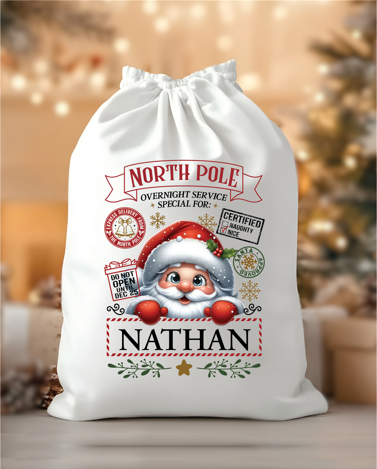 Personalised North Pole Christmas Santa Sack