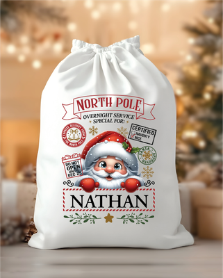 Personalised North Pole Christmas Santa Sack