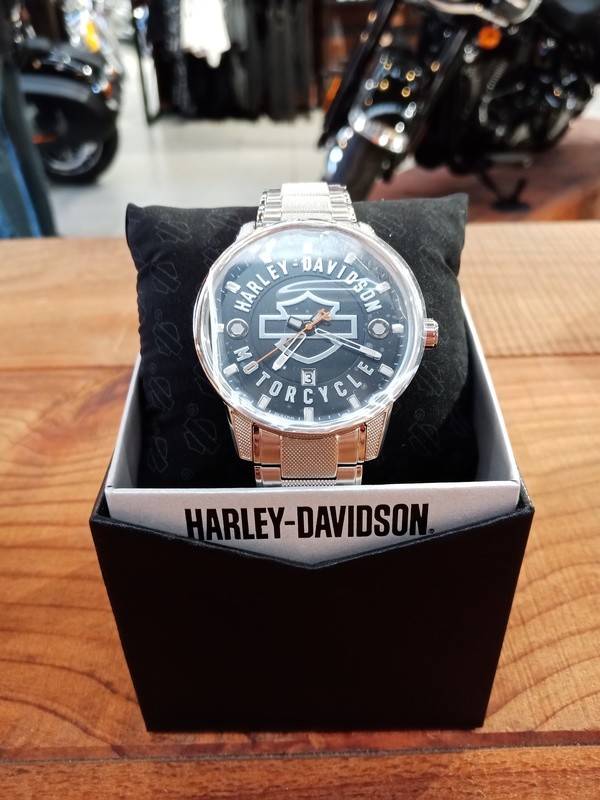 Harley-Davidson® Men&#39;s Open Bar &amp; Shield Stainless Steel Watch, Silver