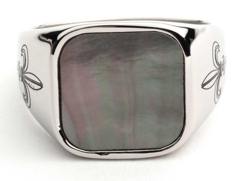 Harley-Davidson® Men&#39;s Gray Mother of Pearl Signet Ring - Stainless Steel