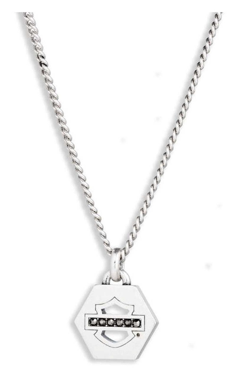 Harley-Davidson® Men&#39;s 22 in. Glass Stones Bar &amp; Shield Brass Pendant Necklace
