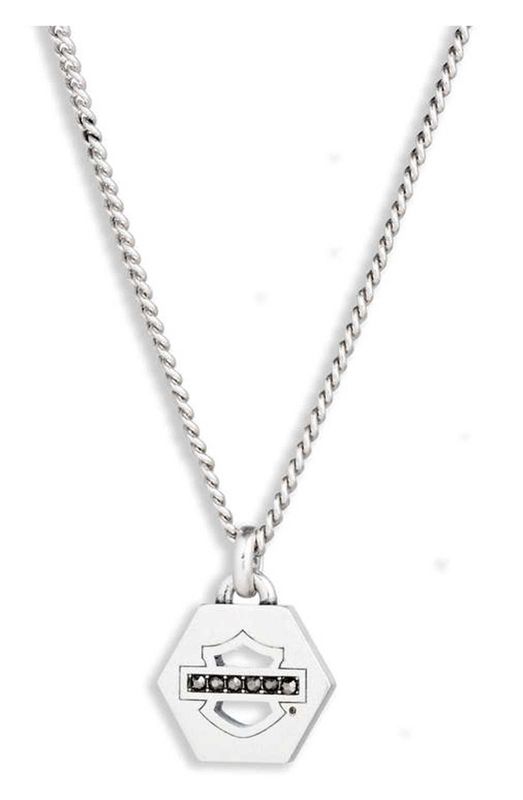 Harley-Davidson® Men&#39;s 22 in. Glass Stones Bar &amp; Shield Brass Pendant Necklace
