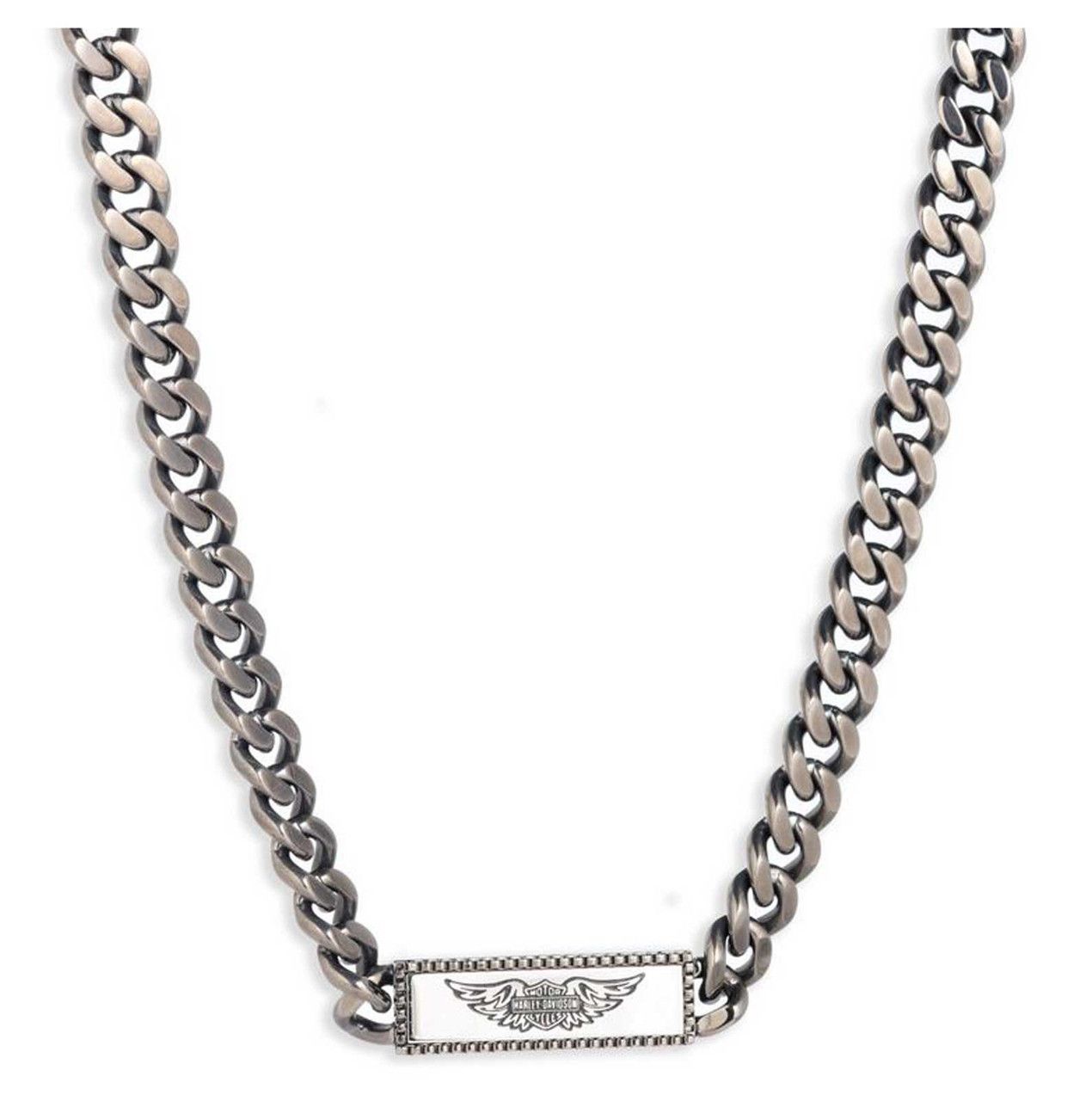 Harley-Davidson® Men&#39;s 22 in. Wing Logo ID Tag Curb Chain Necklace, Silver