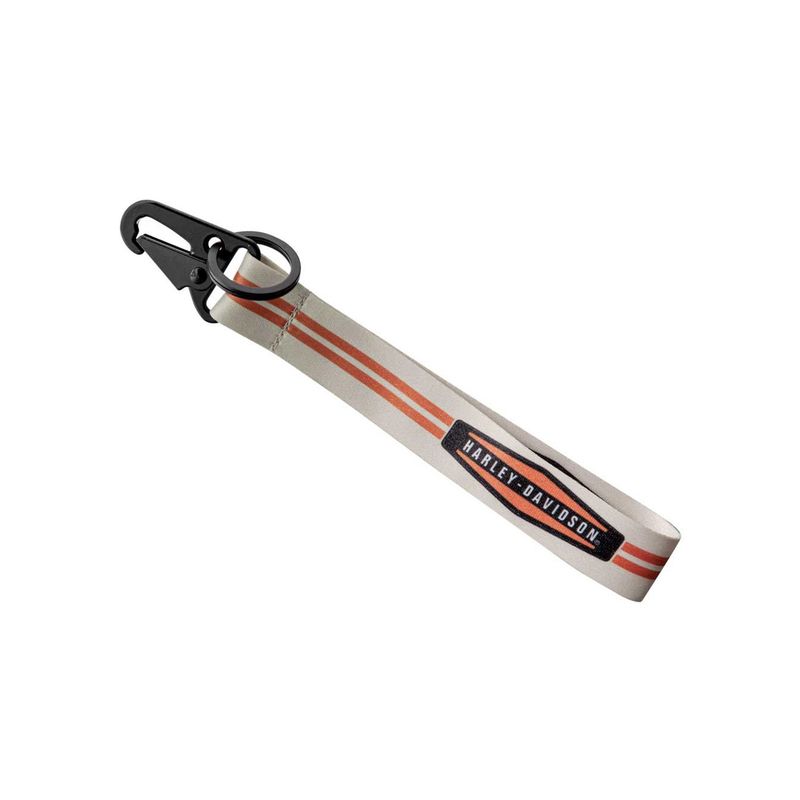 Harley-Davidson® Racer H-D Text Striped Wrist Strap Key Chain - White &amp; Orange