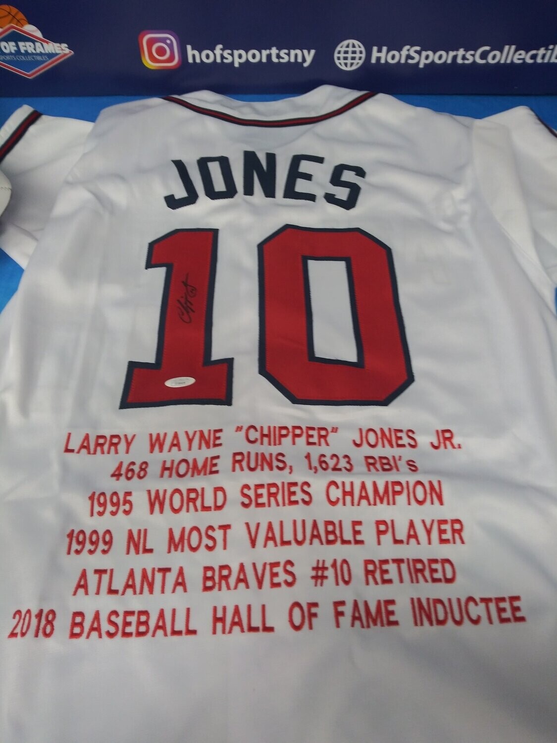 CHIPPER JONES SIGNED BRAVES CUSTOM STAT JERSEY - JSA COA