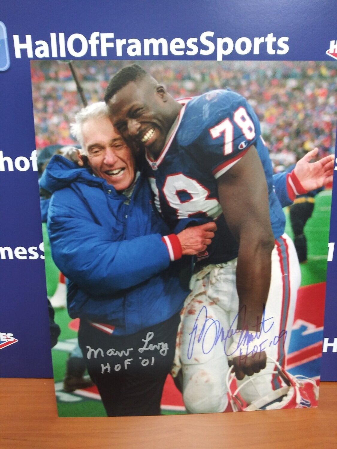 BRUCE SMITH / MARV LEVY SIGNED BILLS 11X14 PHOTO - HOF COA