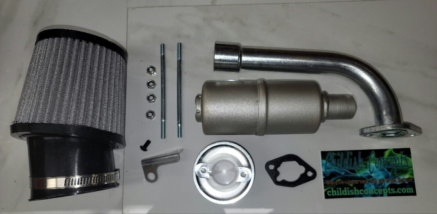 Side Exit Screw on Muffler and Pipe Muffler Air Filter Kit (silver)