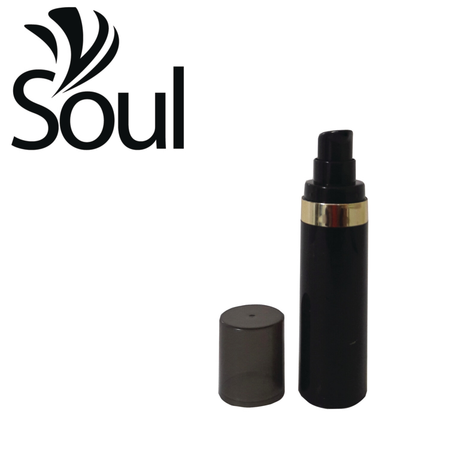 30ml - Round Plastic Black Bottle Goldline Airless Pump