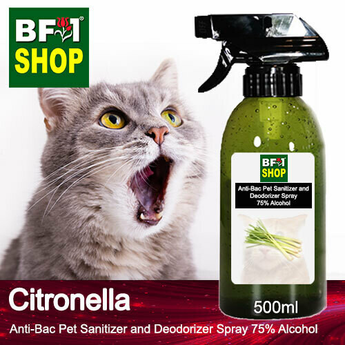 Anti-Bac Pet Sanitizer and Deodorizer Spray (ABPSD-Cat) - 75% Alcohol with Citronella - 500ml for Cat and Kitten