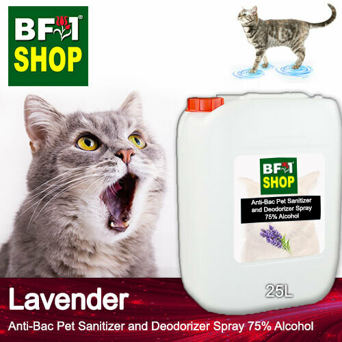 Anti-Bac Pet Sanitizer and Deodorizer Spray (ABPSD-Cat) - 75% Alcohol with Lavender - 25L for Cat and Kitten