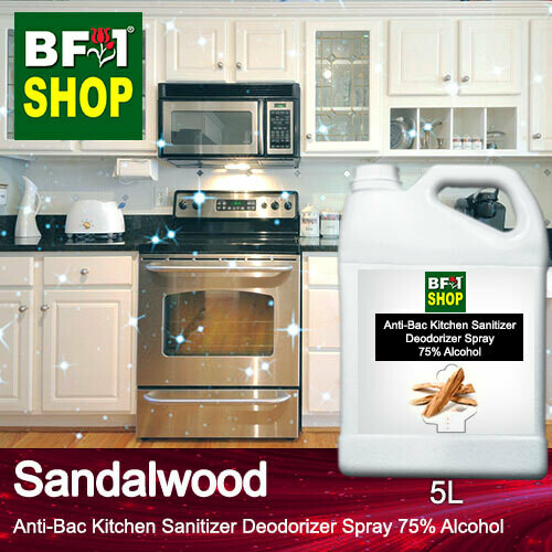(ABKSD) Sandalwood Anti-Bac Kitchen Sanitizer Deodorizer Spray - 75% Alcohol - 5L (ABKSD) Sandalwood Anti-Bac Kitchen Sanitizer Deodorizer Spray - 75% Alcohol - 5L