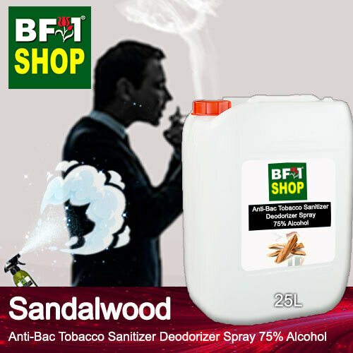 (ABTSD1) Sandalwood Anti-Bac Tobacco Sanitizer Deodorizer Spray - 75% Alcohol - 25L